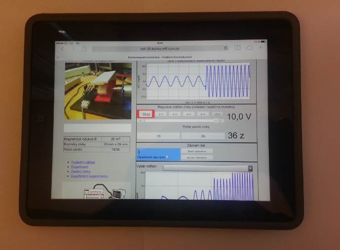 Experiment spuštěný na tabletu