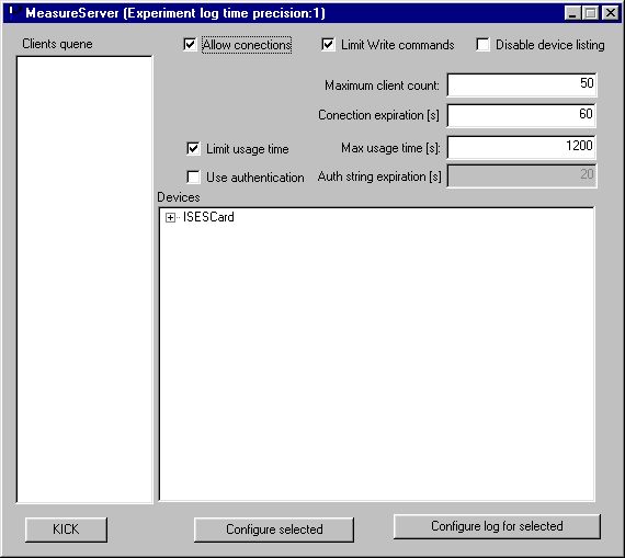 Hlavn dialog - MeasureServer